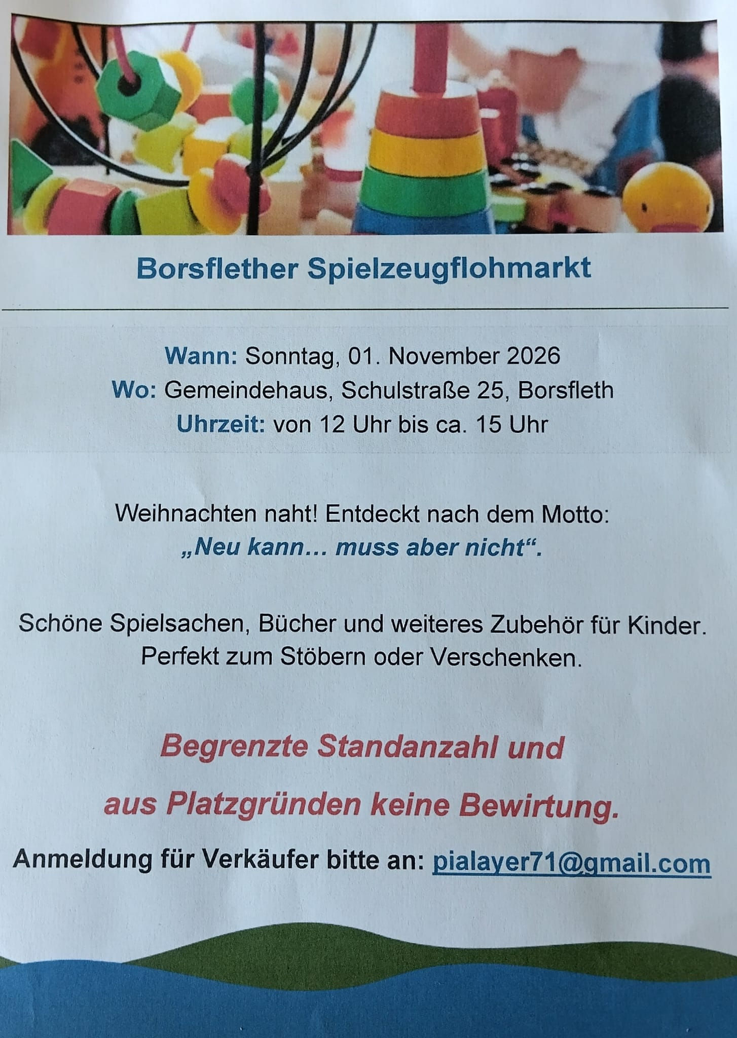 Plakat Borsflether Spielzeugflohmarkt am 1. November 2026